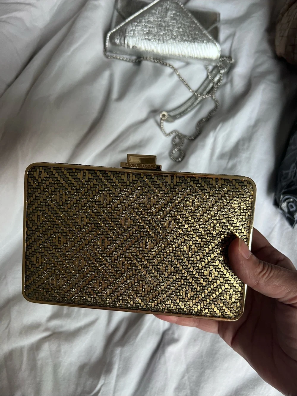 MK elegant Metallic Gold Evening Clutch with chain